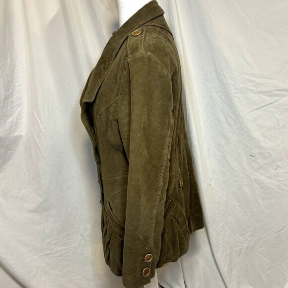 Yuvita Vintage Olive Green Soft Womens Pea Coat Blazer Jacket Collared Button Up - Picture 6 of 8